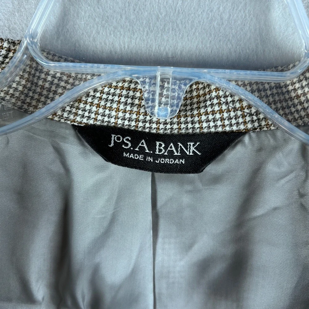 Jos A Bank Gordon 2B Signature Blazer Men 43R Grey Cream Houndstooth 100% Wool